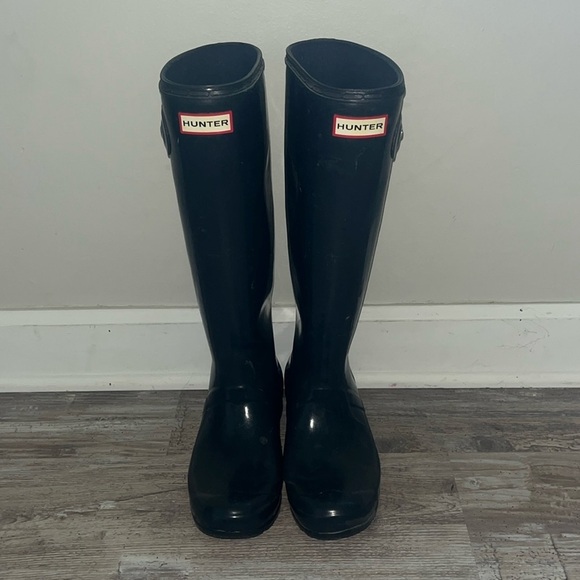 Hunter Boots Tall Navy Blue Women’s Size 8 Rain Boots - FLAWED Cracking - Picture 1 of 8